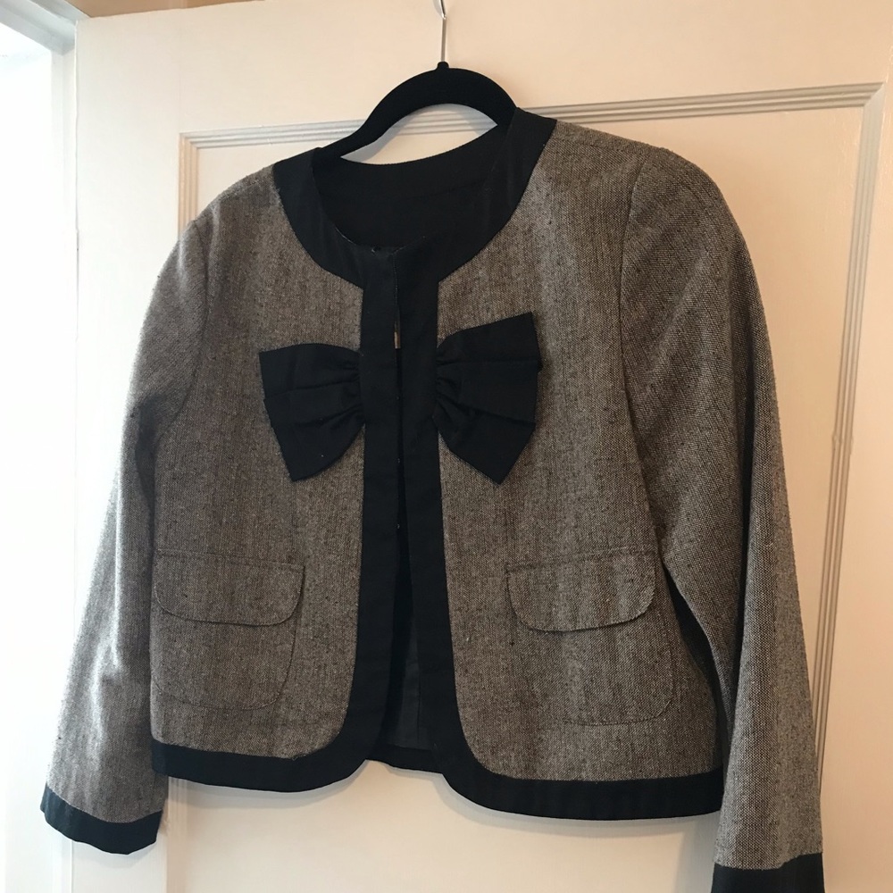 Anthropologie Boxy Work Jacket with Bow Detail
